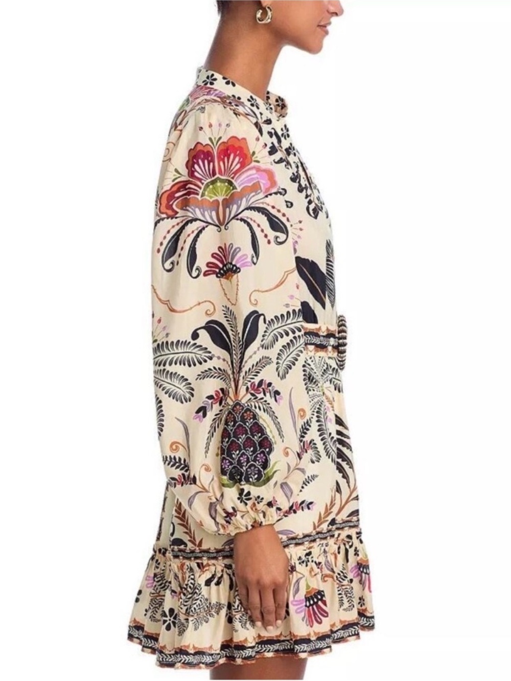FARM RIO Cream Floral Long Sleeve Mini Dress sz M - Picture 4 of 10